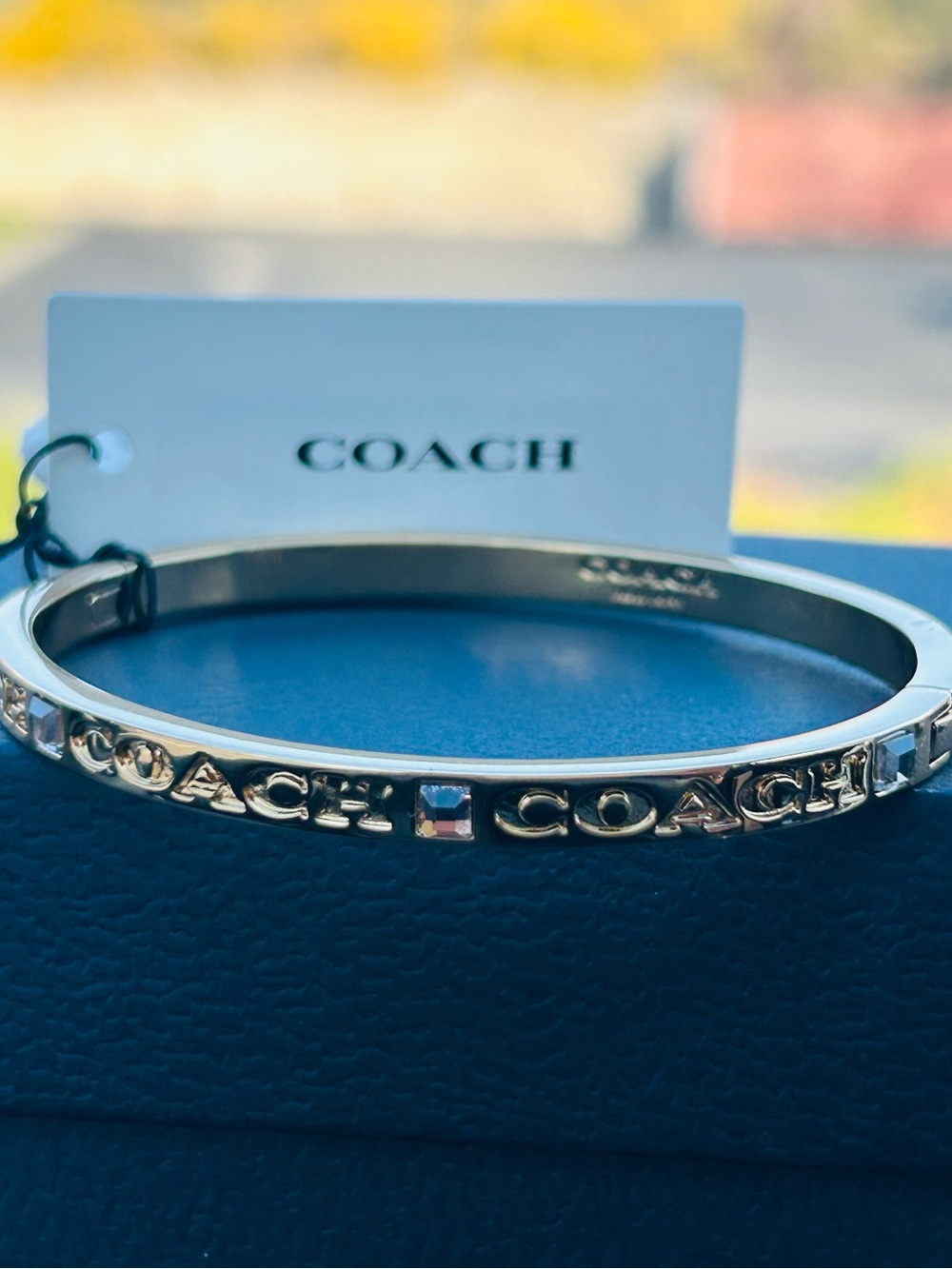 Genuine Coach Gold-Tone Logo Bangle Bracelet - Picture 4 of 14
